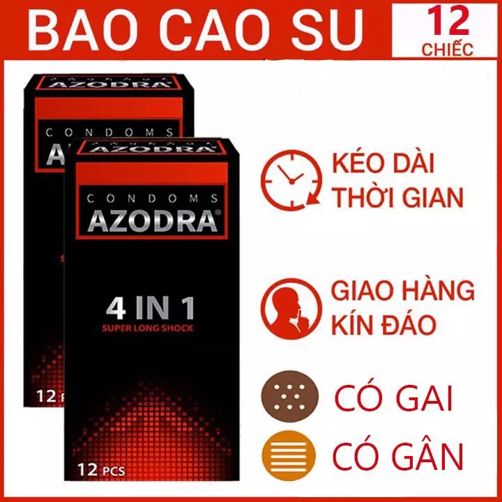 [ MẪU MỚI ] Combo 2 Hộp Bao Cao Su Azodra Tổng Hợp Gân Gai Mỏng Kéo Dài Thời Gian Quan Hệ 24 cái (Cam ket chinh hang 100%)