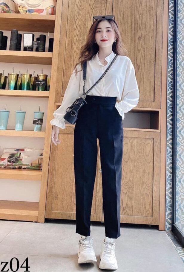 [HCM][HT] Set Áo Sơmi Trắng Tay Dài Nhúng  Bèo & Quần Tây Kate Đen Lên Đồ Dạo Phố Siêu Xinh – Thời Trang Nữ 2020
