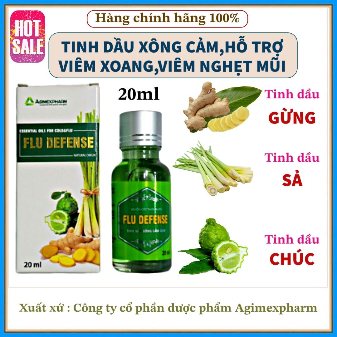 Tinh dầu xông flu defense cảm cúm,nghẹt mũi,sát trùng mũi họng, viêm xoang, viêm mũi 20ml chính hãng