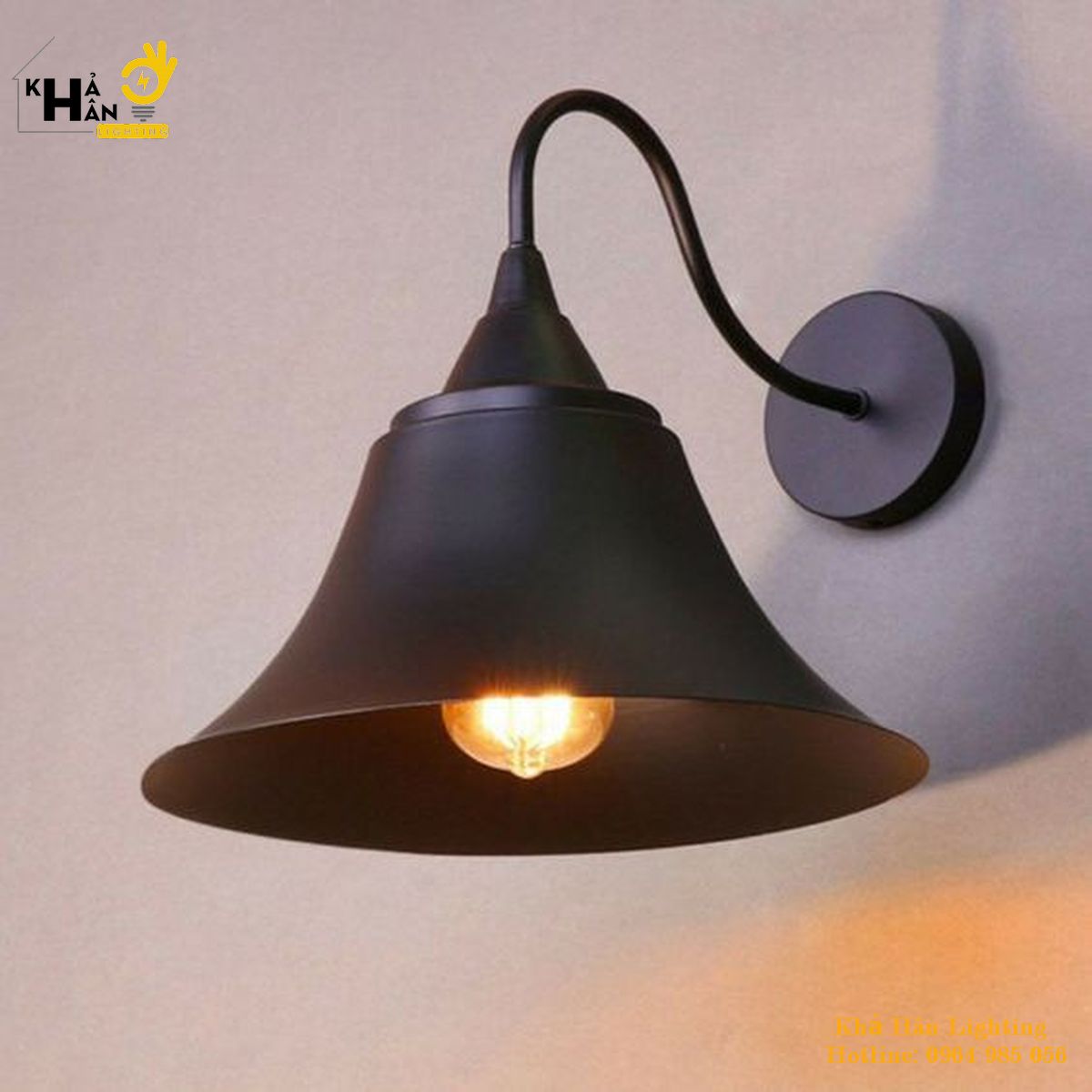 Đèn Tường: Đèn gắn tường trang trí trong nhà cần cong Kiểu dáng vintage D290 - Đèn Khả Hân đèn tường vitage, đèn vách tường trang trí trong nhà