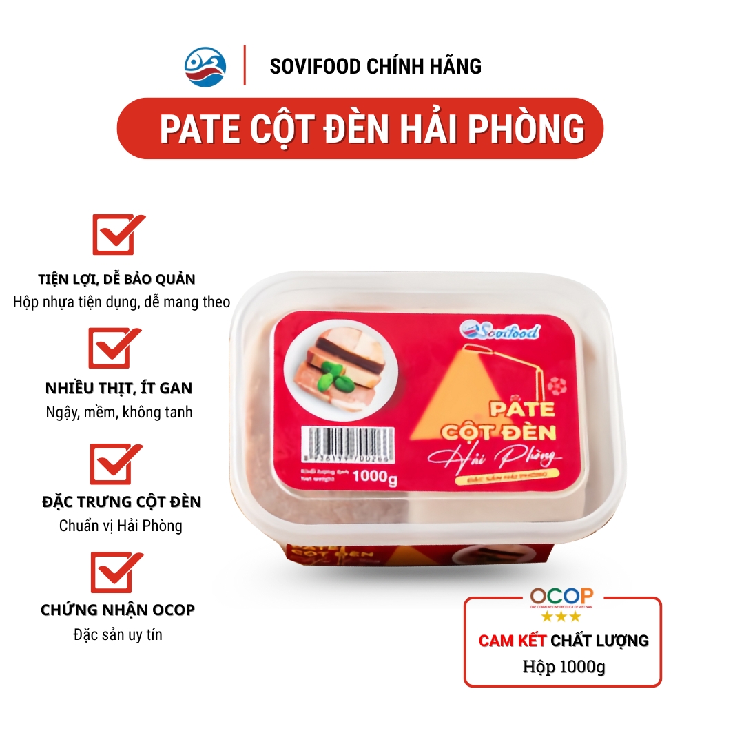 Pate Cột Đèn Hải Phòng Sovifood 1kg, pate tươi, không hương liệu nhân tạo, hộp lớn tiện lợi gia đình nhà hàng