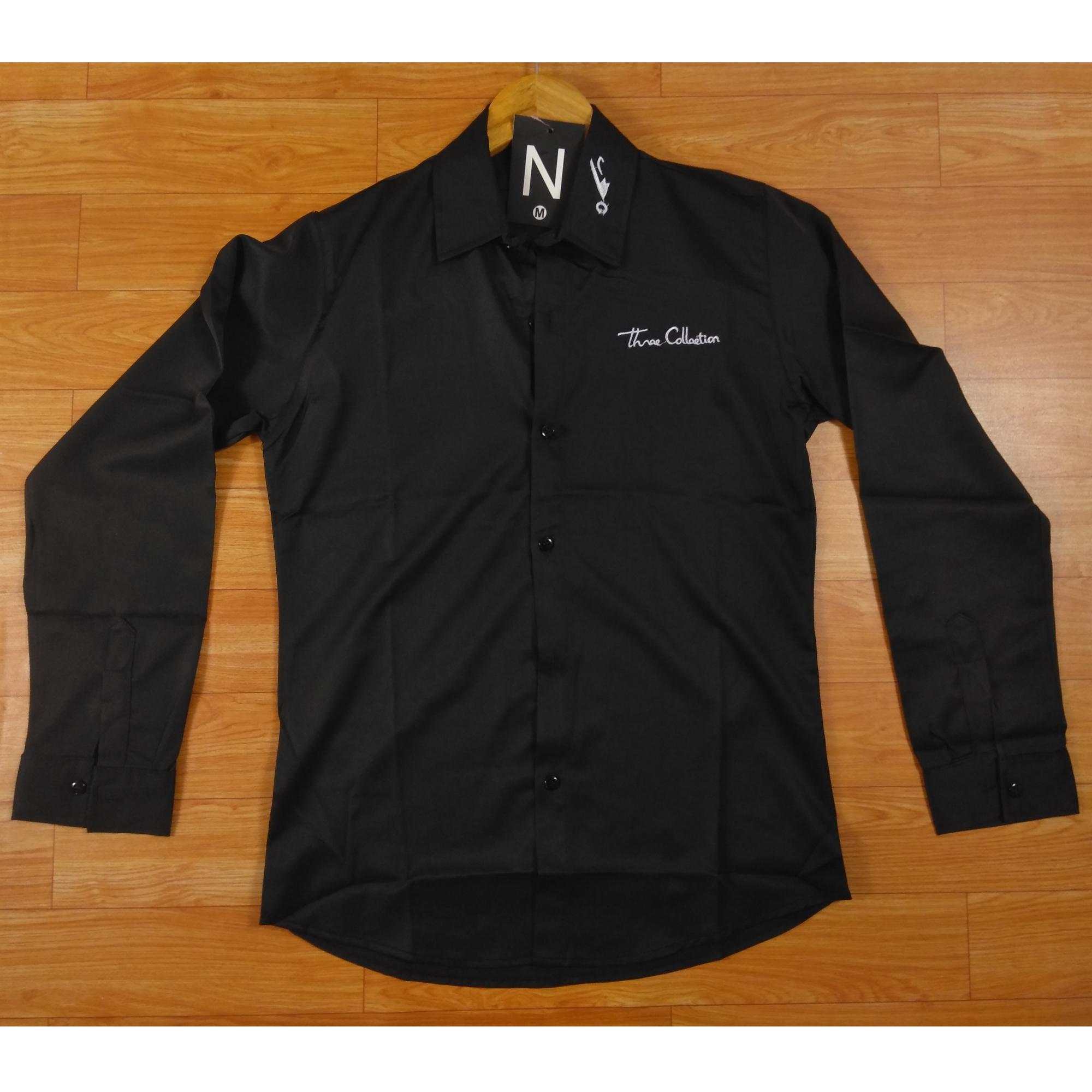 Áo sơ mi nam tay dài không túi màu đen chữ trắng trước ngực ASMNAM026 Kiểu Đẹp Chất Thời Trang Hàn Quốc 2020 Chuyên Đi Chơi Và Đi Làm Giá Rẻ