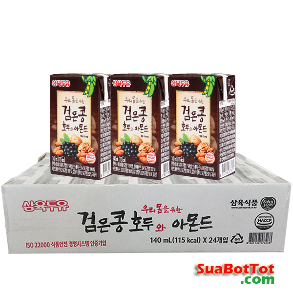 Sữa óc chó Hàn Quốc Hạnh nhân Đậu Đen 140ml (1 thùng 24 hộp)