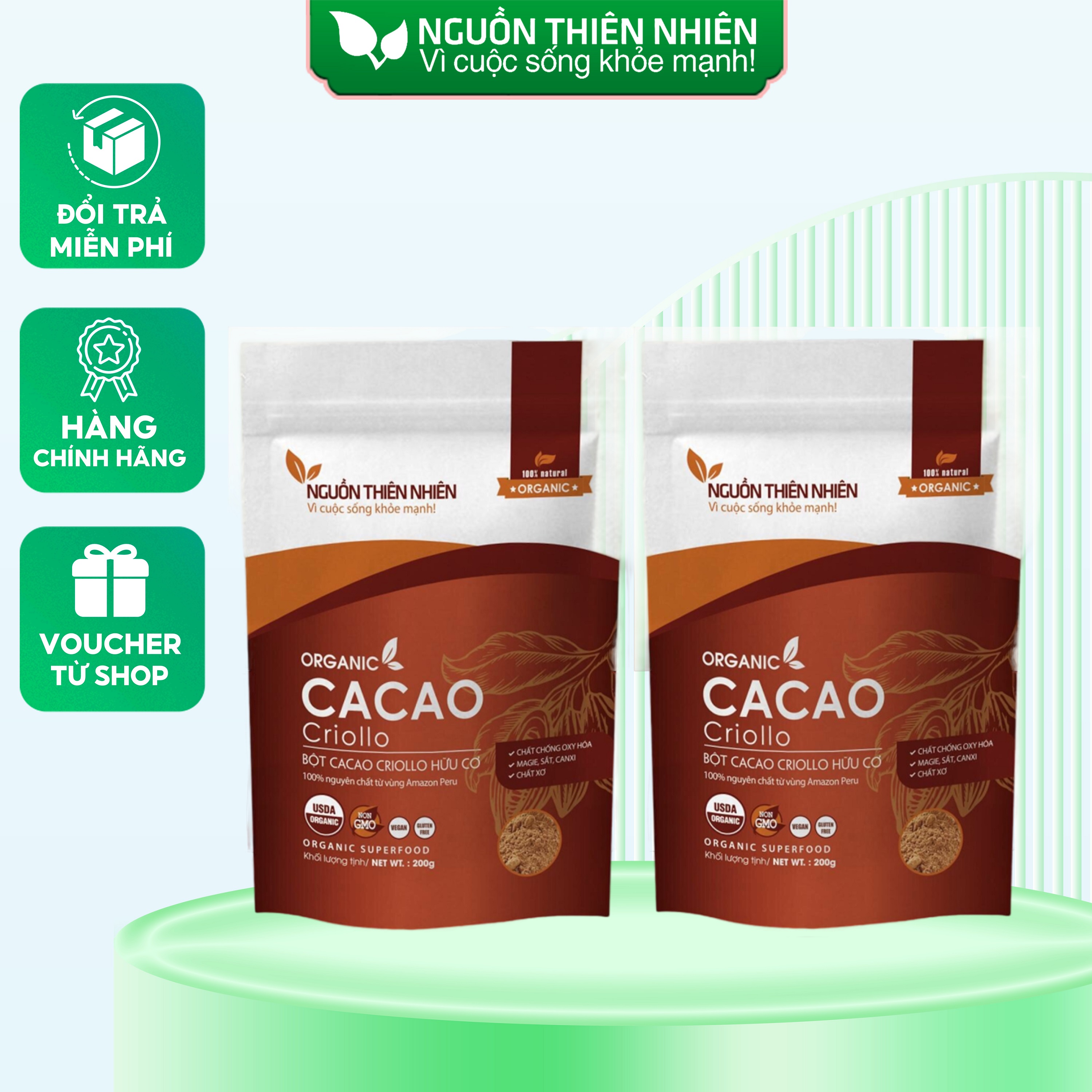 Combo 2 Túi Bột Cacao Peru Criollo Hữu Cơ không đường 200g Nguồn Thiên Nhiên