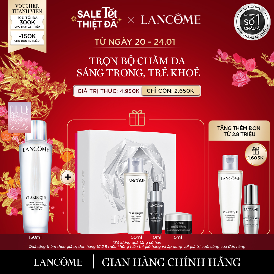 Bộ Nước thần kép sáng trong da, Serum đen và kem mắt Lancôme dưỡng da trẻ khỏe - Phiên bản 2022
