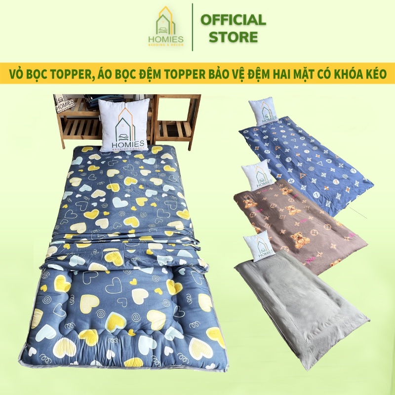 Vỏ Bọc Topper, Áo Bọc Nệm Topper 2 Mặt Có Khoá Kéo Vải Mềm Mát - Đủ Kích Thước