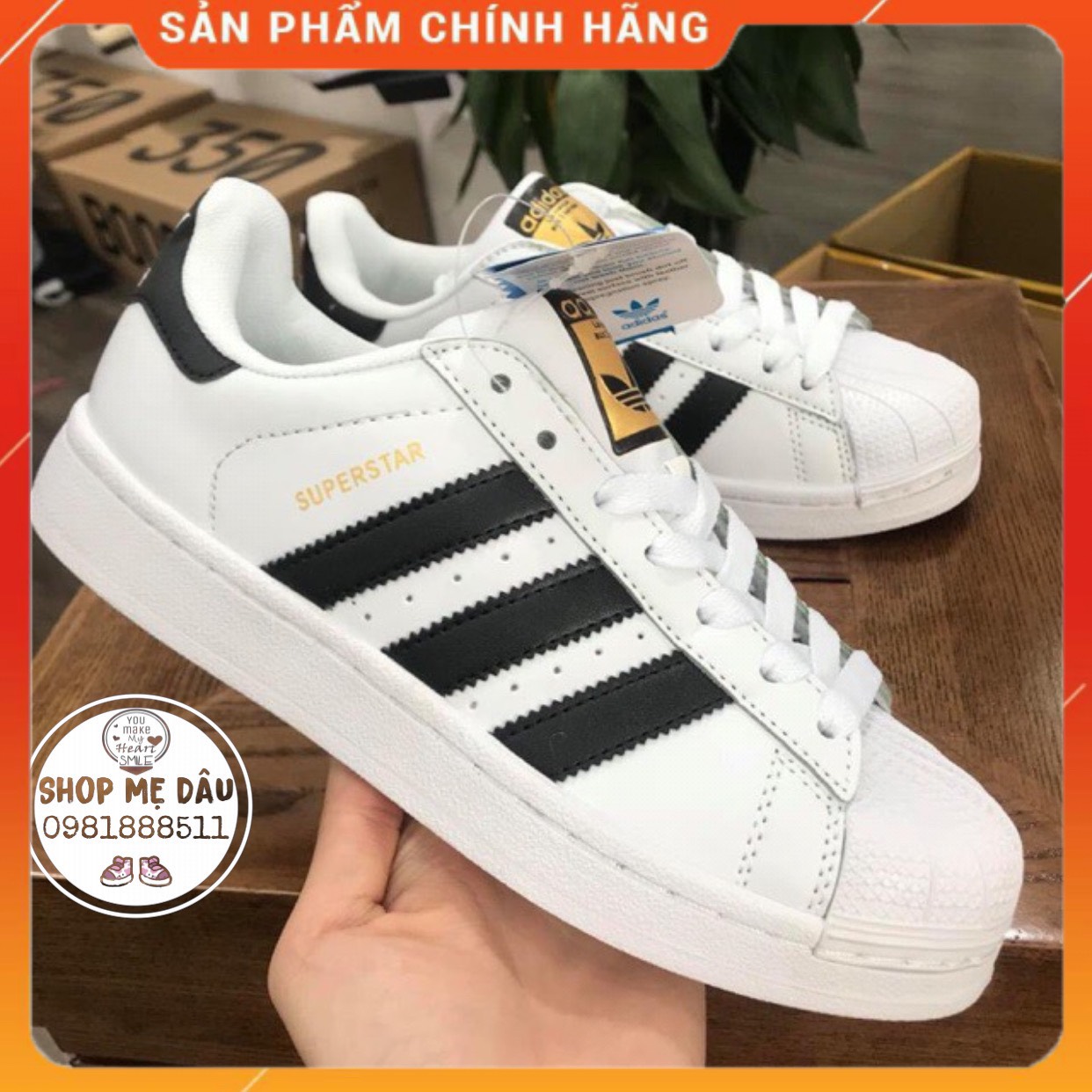 Giày superstar thể thao, sò tem vàng rep 11 cho nam nữ full box bill.