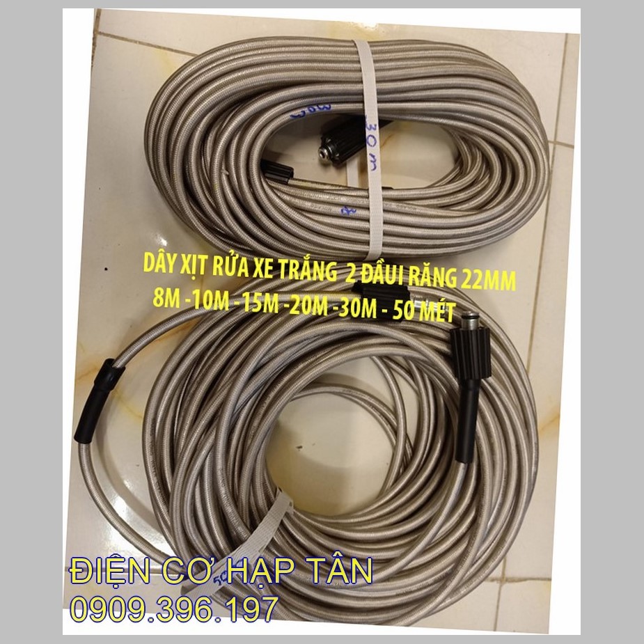 Dây xịt rửa xe cao áp trắng 8m – 10m- 15m – 20m – 30m - 50m hai đầu răng 22mm dây rửa xe, 8m ,10m , 15m, 20m, 30m, 50m dây rửa xe áp lực cao 2 ren 22mm trắng