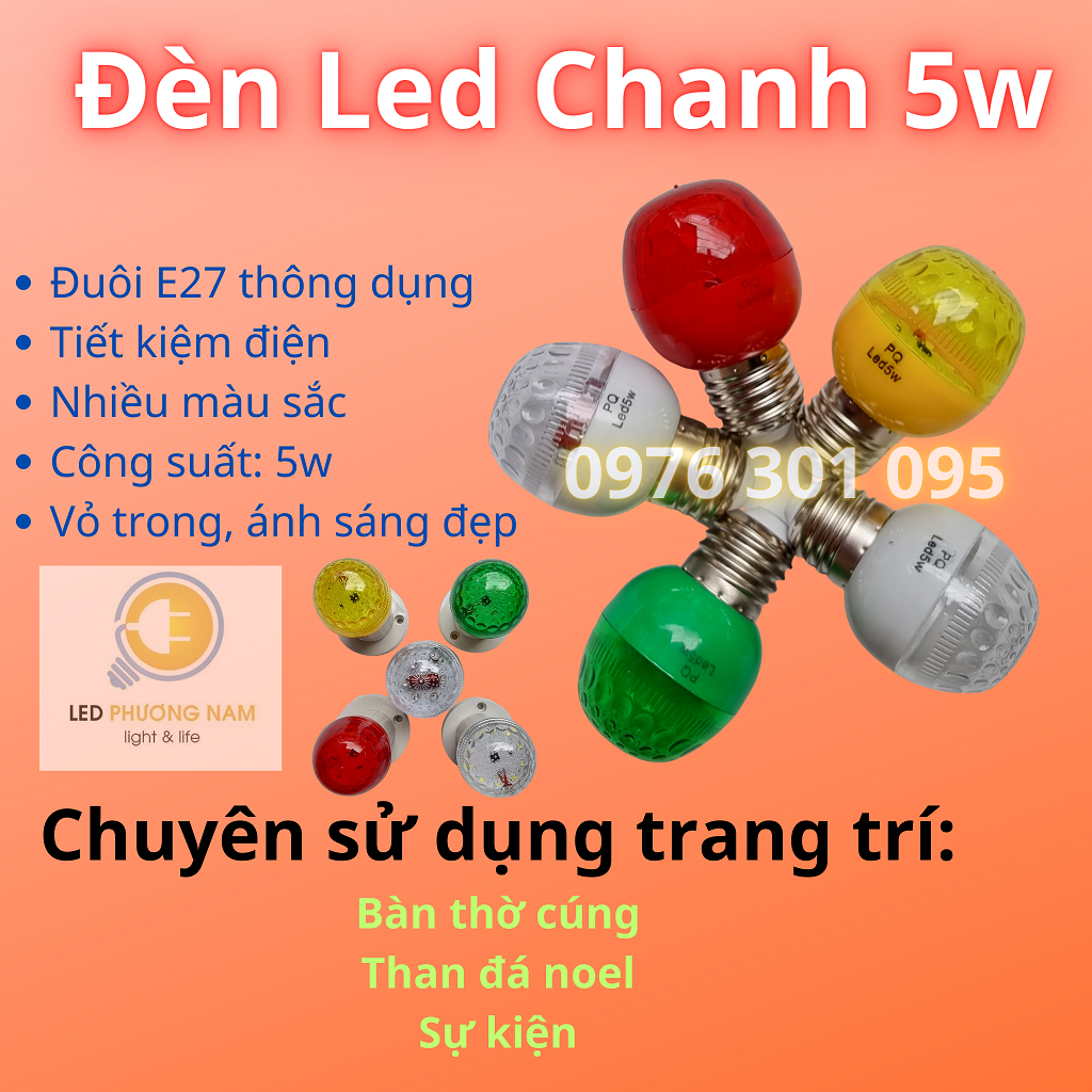Đèn led tròn gắn bàn thờ, chanh led 5w