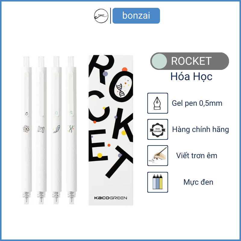 Bộ 4 bút bi Kaco Rocket Trắng Hóa Học mực đen ngòi 0,5mm