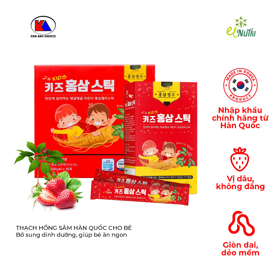 Thạch Hồng Sâm cho bé Elnutri, Hàn Quốc, vị dâu không đắng, tăng đề kháng và giúp bé ăn ngon