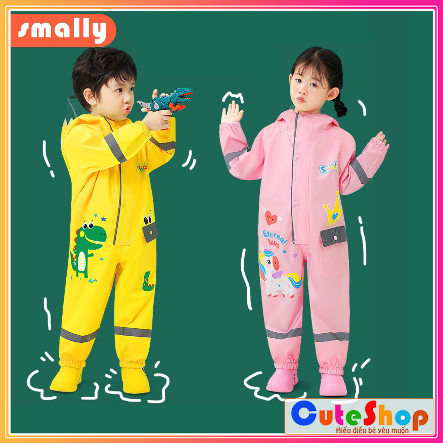 Áo mưa body smally cao cấp hình pony hồng và khủng long vàng cho bé gái và bé trai