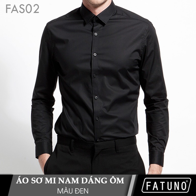Sơ mi HỘP nam dài tay vải lụa cotton (FAS02-màu đen) Hãng FATUNO