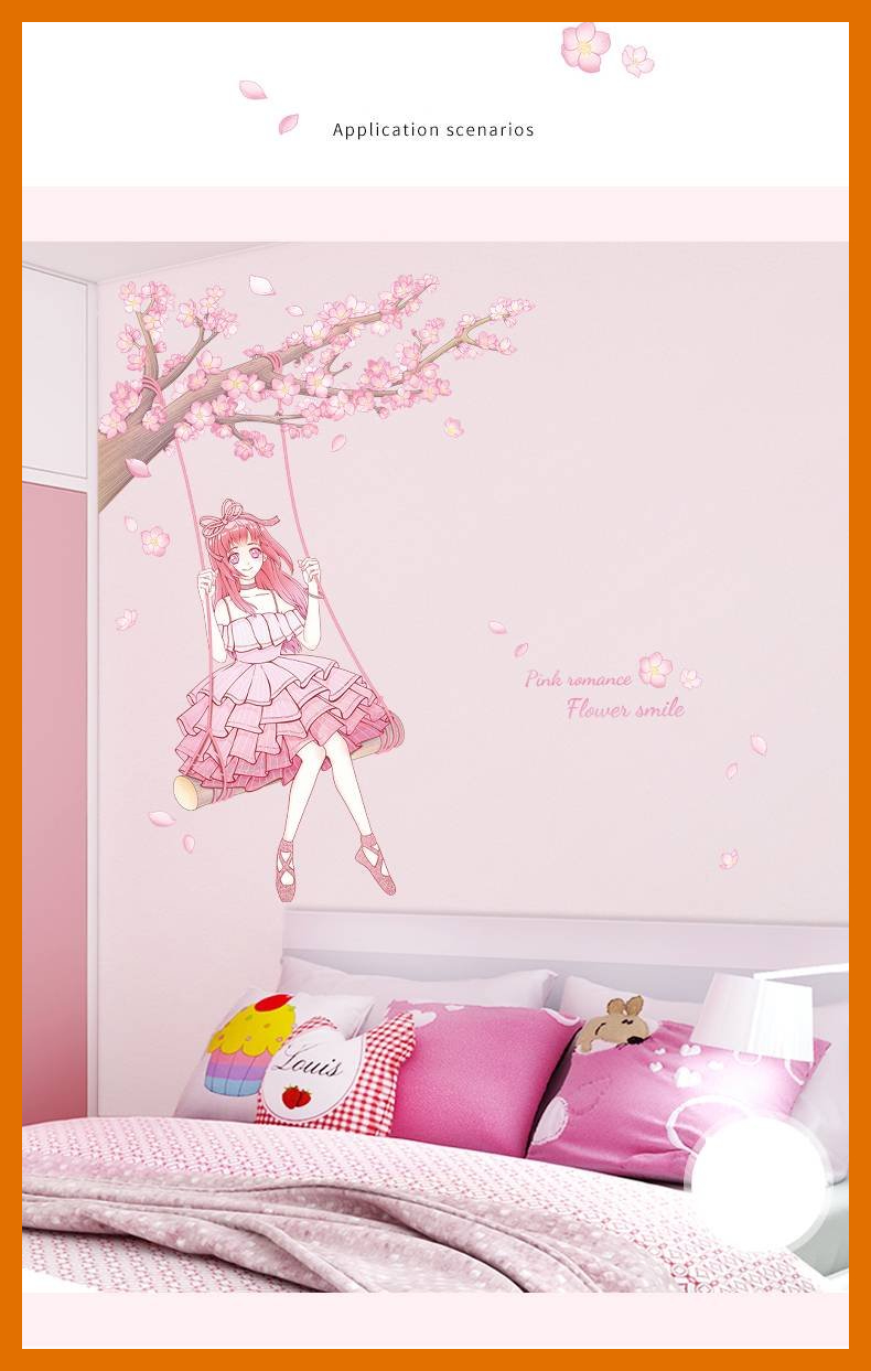 Decal dán tường cô gái hồng QR209025 trang trí phòng ngủ phòng cưới