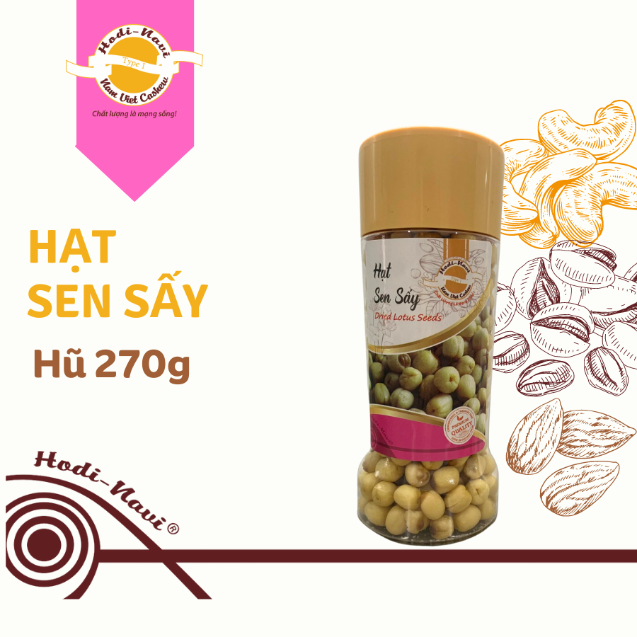 Hạt sen sấy HŨ 270G HODINAVI, vị tự nhiên, giòn xốp, thực dưỡng cao, quà tặng đặc sản