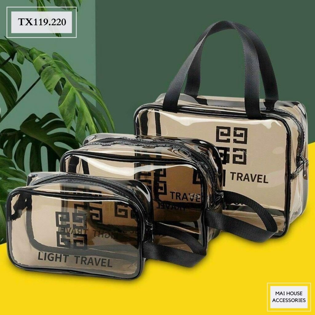 Set 3 túi trong suốt đựng đồ, mỹ phẩm du lịch thời trang