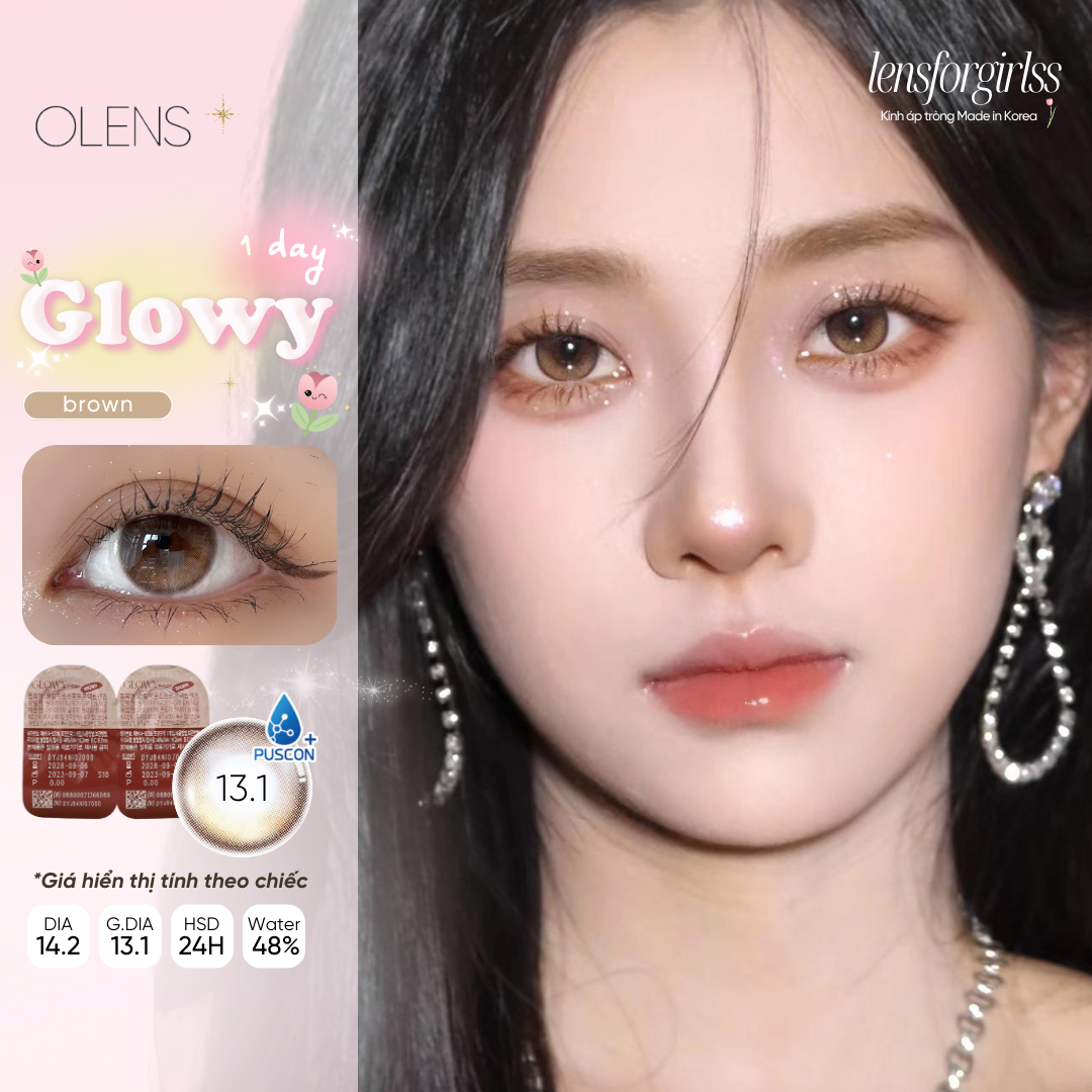 [Mã LazXuHuong02 - giảm 25k đơn từ 199k] Kính áp tròng 1 NGÀY hiệu ứng phủ bóng GLOWY BROWN chính hãng Olens | Lens cận 1 ngày | LENSFORGIRLSS