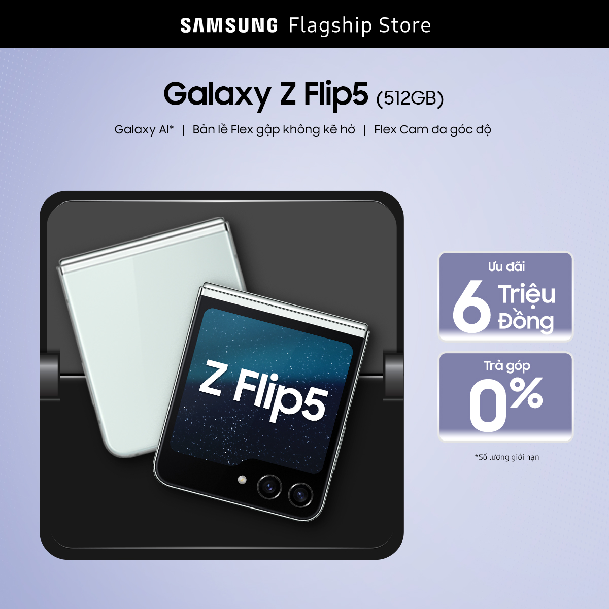 [SIÊU SALE GIỮA THÁNG 15-17.6] Điện thoại Samsung Galaxy Z Flip5 5G, Điện thoại AI, Bản lề Flex gập không kẽ hở, Flex cam đa góc độ