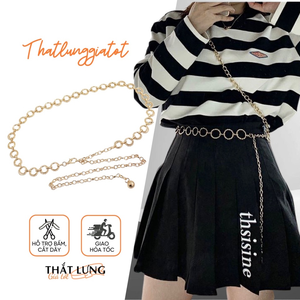 Thắt lưng xích tròn cho nữ màu vàng và bạc phong cách Hàn Quốc phối đầm DV501 - Thắt Lưng Giá Tốt