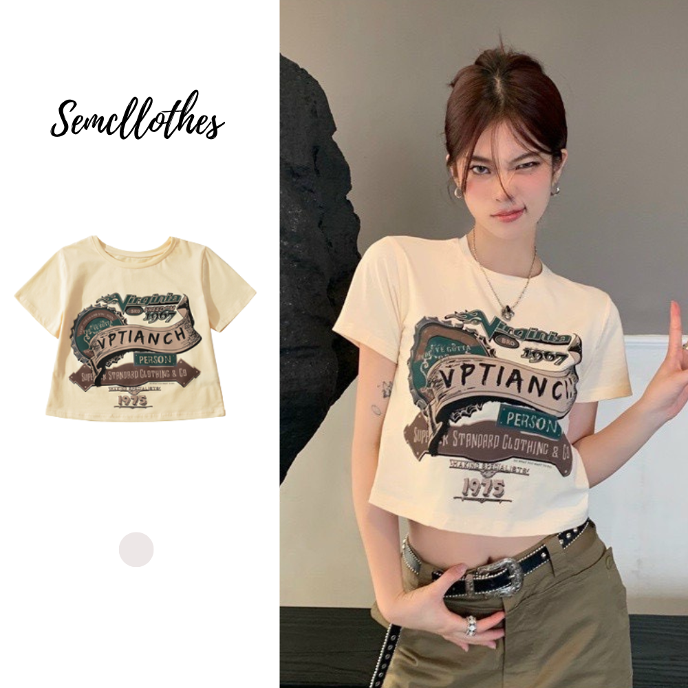 Áo croptop nữ áo thun in hình 1975 hình cuối ảnh thật Semclothes A032