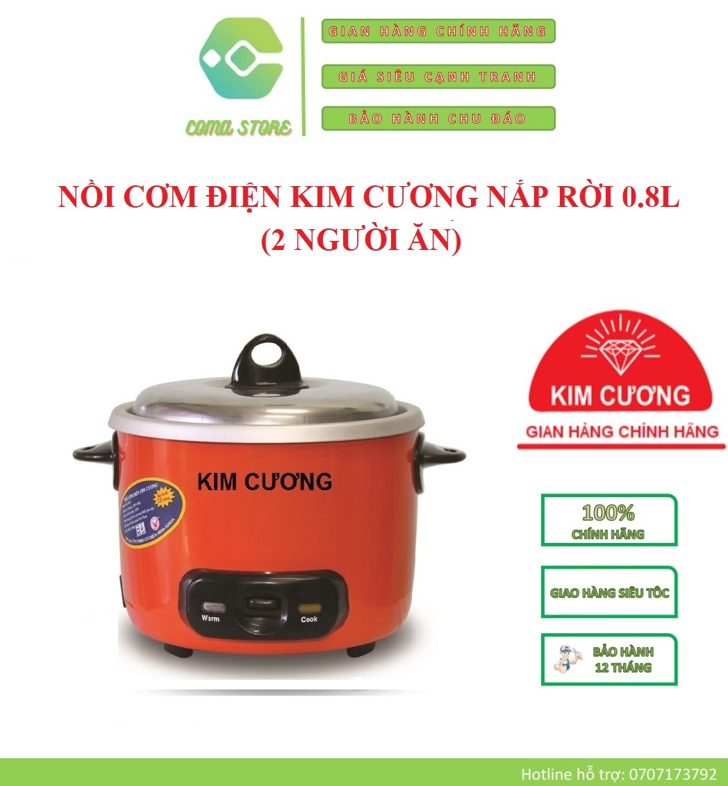 [HCM]KC 0.8L - NỒI CƠM ĐIỆN KIM CƯƠNG NẮP RỜI 0.8L (2 NGƯỜI ĂN) BẢO HÀNH CHÍNH HÃNG 12 THÁNG