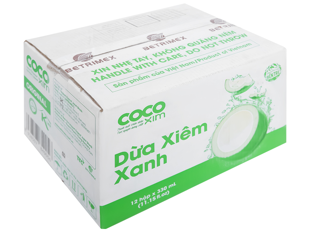 [BẬT NẮP UỐNG DỪA TƯƠI- Thùng 12 hộp x330ml] Nước dừa Xiêm xanh Cocoxim 100% nguyên chất dừa tươi - Thương hiệu COCOXIM - dung tích 330ml/hộp