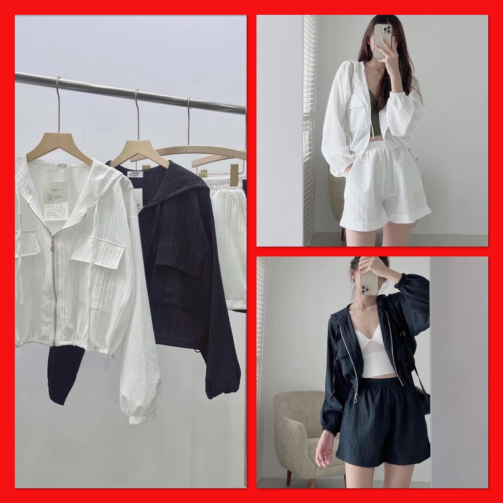 Set đồ bộ nữ chất liệu đũi nhăn freeship áo khoác kèm quần đùi phong cách hàn quốc
