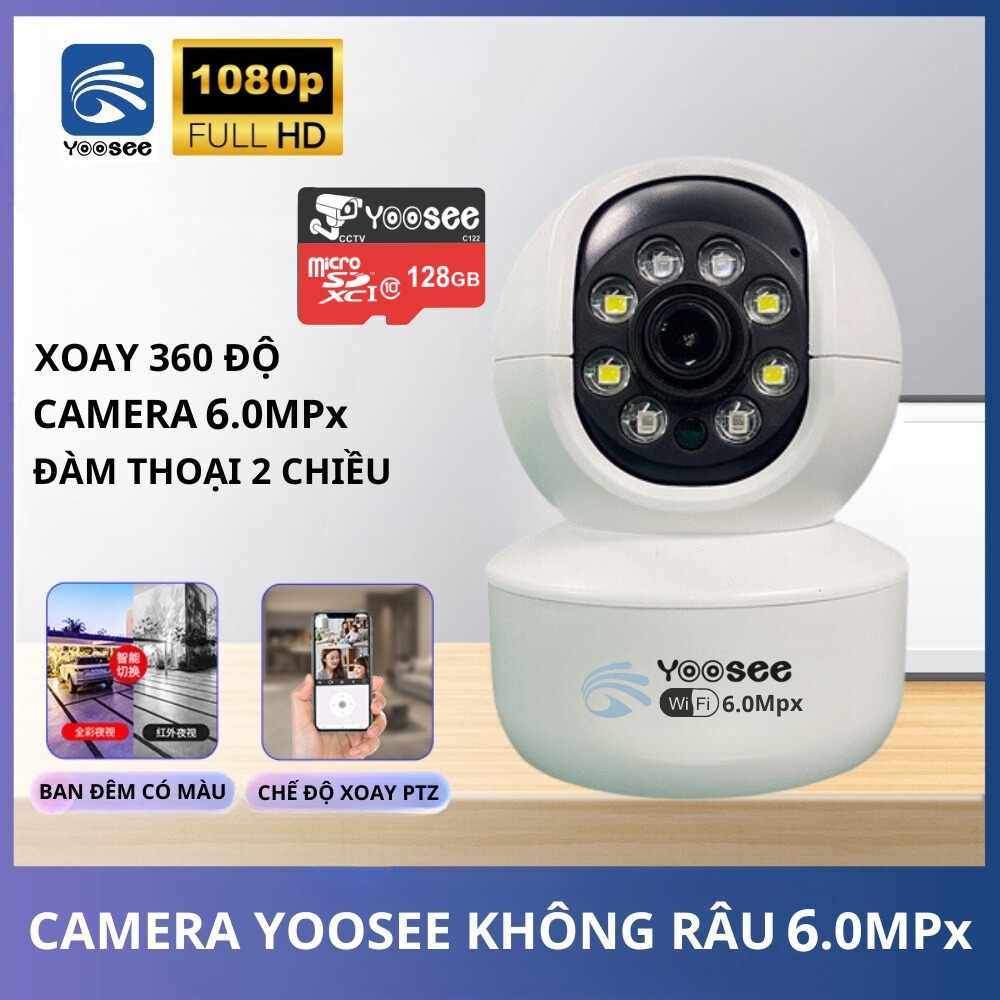 [HÀNG XỊN - FREESHIP] Camera Ip Yoosee Mẫu Mới 6.0mpx 8LED - Full HD 1080P - Xem Đêm Có Hồng Ngoại - Xoay 360 độ - Đàm thoại 2 chiều