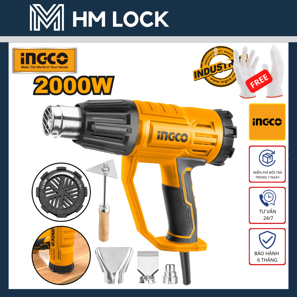 MÁY KHÒ NHIỆT , MÁY THỔI NÓNG 2000W INGCO HG200047 - HÀNG CHÍNH HÃNG