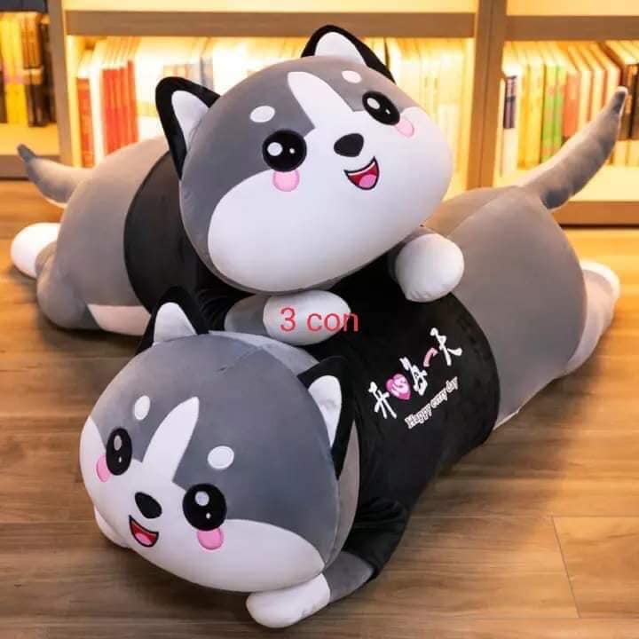 Gấu Bông - Gối Ôm Mèo Má Hồng Dễ Thương - Chó Husky Mặt Ngáo Size 40CM