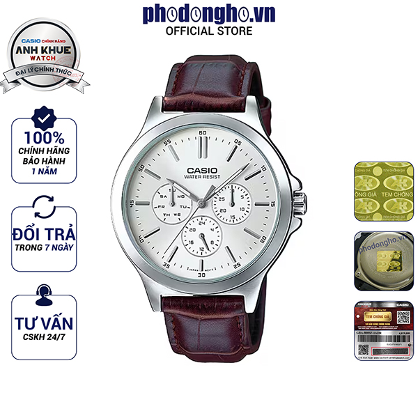 Đồng hồ nam dây da casio anh khuê mtp-v300l-7audf
