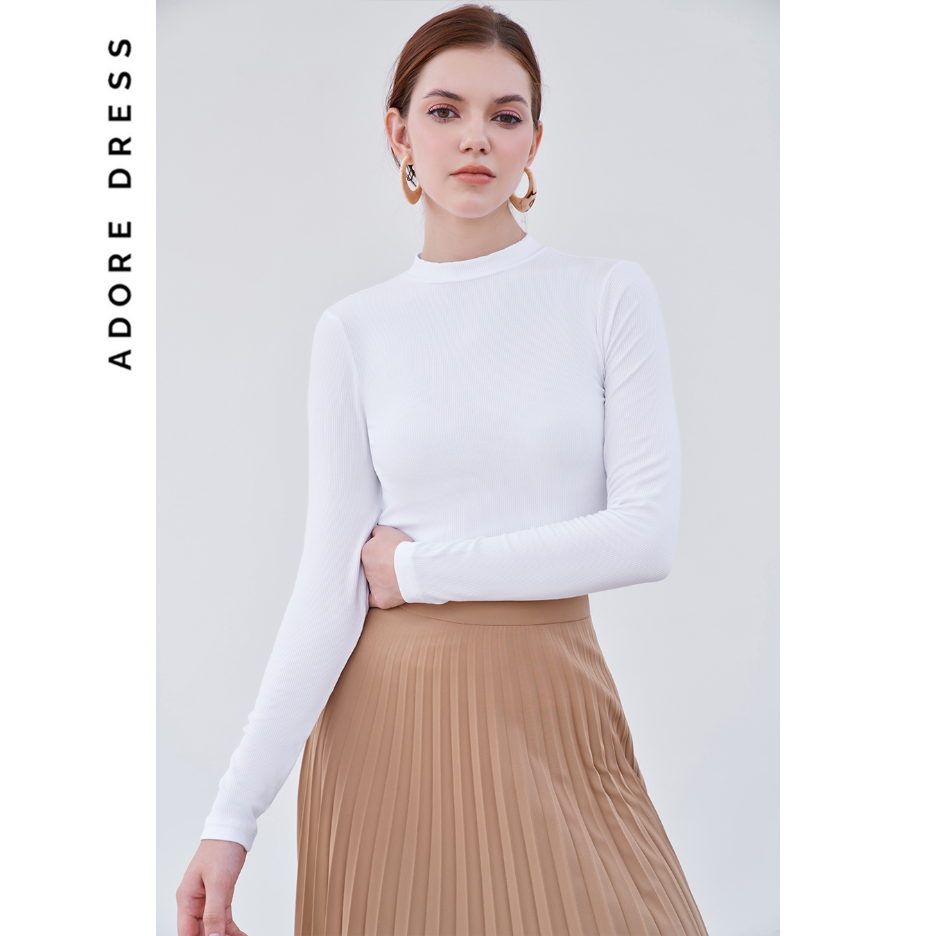 Áo giữ ấm len tăm cổ 3cm trắng 2ht0003 adoredress