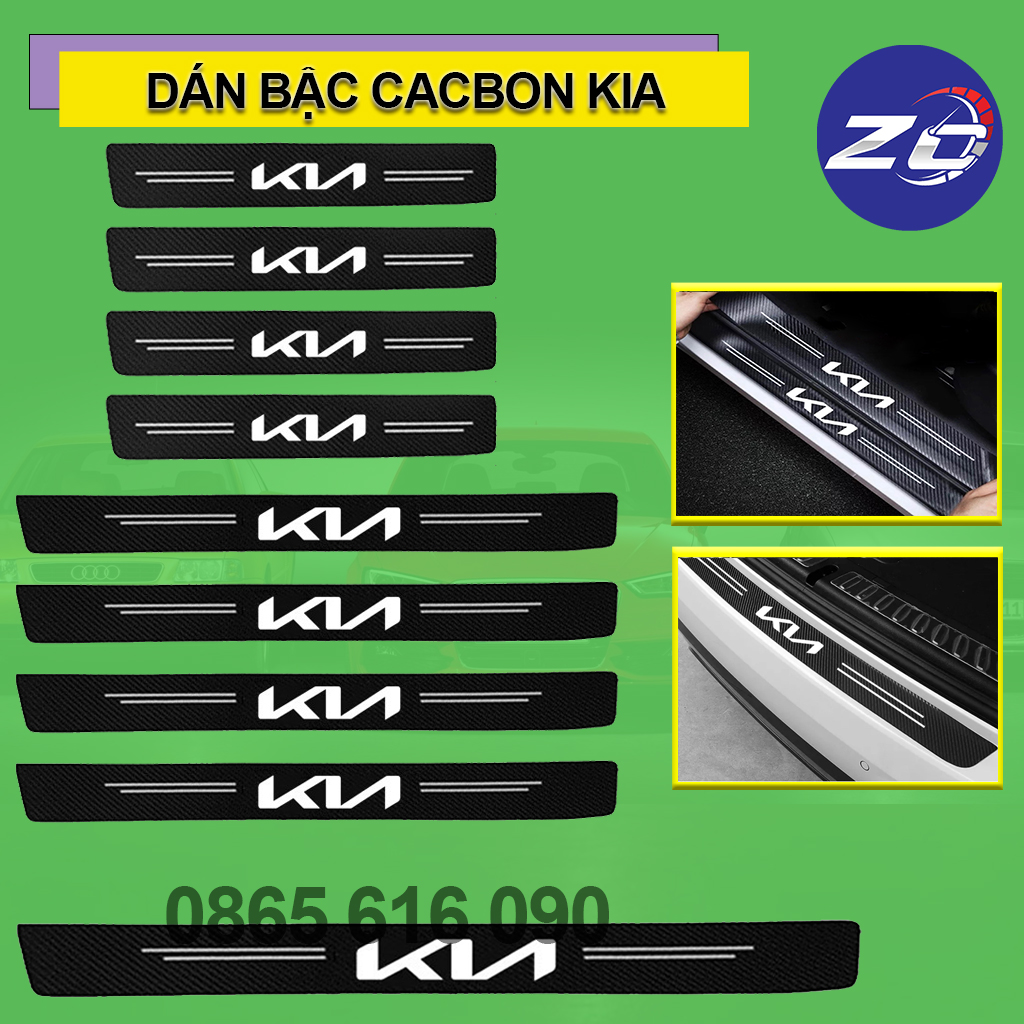 Miếng dán chống trầy xước carbon bậc cửa lên xuống và cốp xe oto Kia Morning, Soluto, Cerato, K3, Op