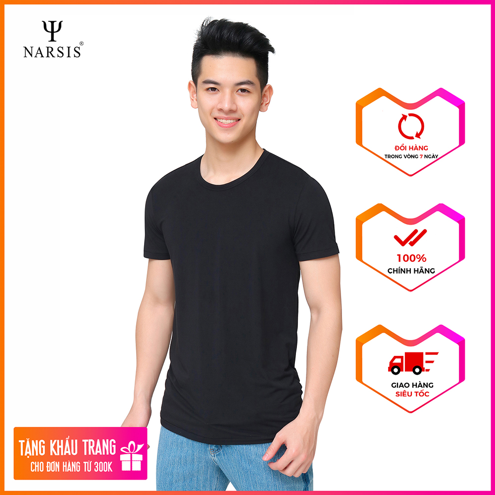 Áo thun nam cộc tay cổ tròn Narsis D9035 màu đen