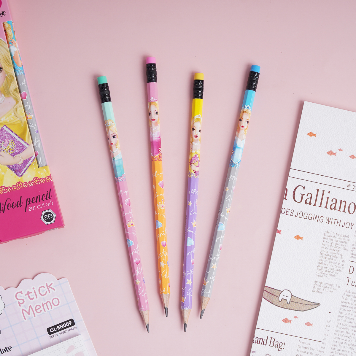 Hộp 12 Bút Chì Gỗ Có Tẩy 2B CLASSMATE Nét Bút Mịn, Hình Công Chúa Dễ Thương, Dùng Để Luyện Chữ Cho Học Sinh PC01-PR