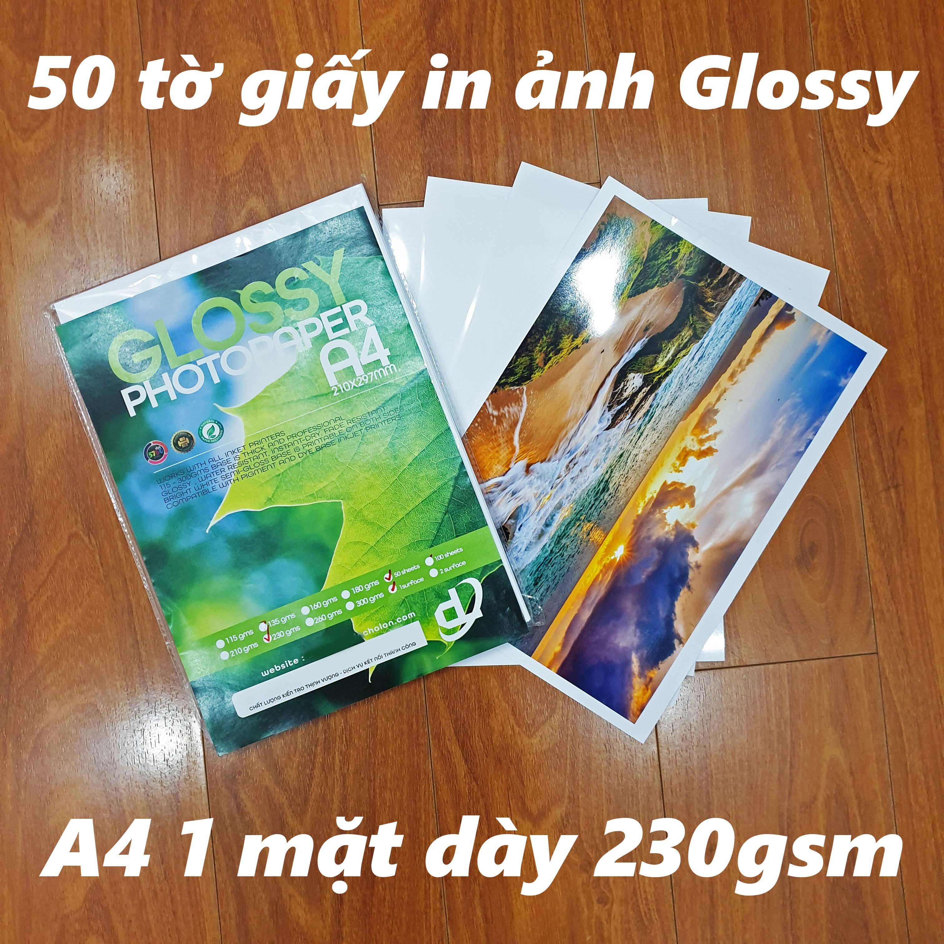 50 tờ Giấy In Ảnh A4 210gsm Glossy Bóng 1 mặt (chuyên để rửa ảnh, in ảnh từ máy in phun và laser)