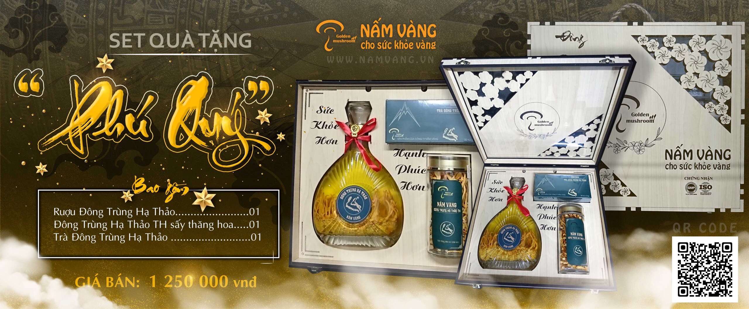 Hộp quà tết Đông Trùng Hạ Thảo cao cấp - Chính hãng Nấm Vàng