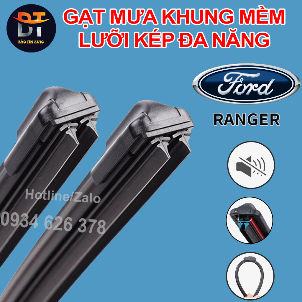 Bộ gạt mưa lưỡi kép cao cấp FORD RANGER thanh cần gạt nước mưa 2 lưỡi khung mềm đa năng, gạt kính ô tô, thanh chổi gạt mưa xe oto FORD RANGER, lá lúa gạt mưa, cần lưỡi gạt nước kính oto xe hơi