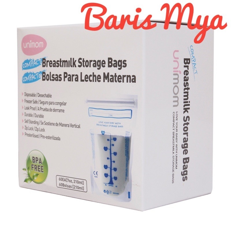 ▦☃♟  Hộp 60 Túi trữ sữa mẹ Unimom Compact không có BPA 210ml
