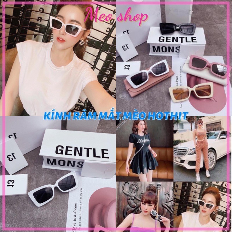 Kính râm gọng trắng vuông chữ nhật sang chảnh Gentle- Kính râm MẮT MÈO xếch tiểu thư-