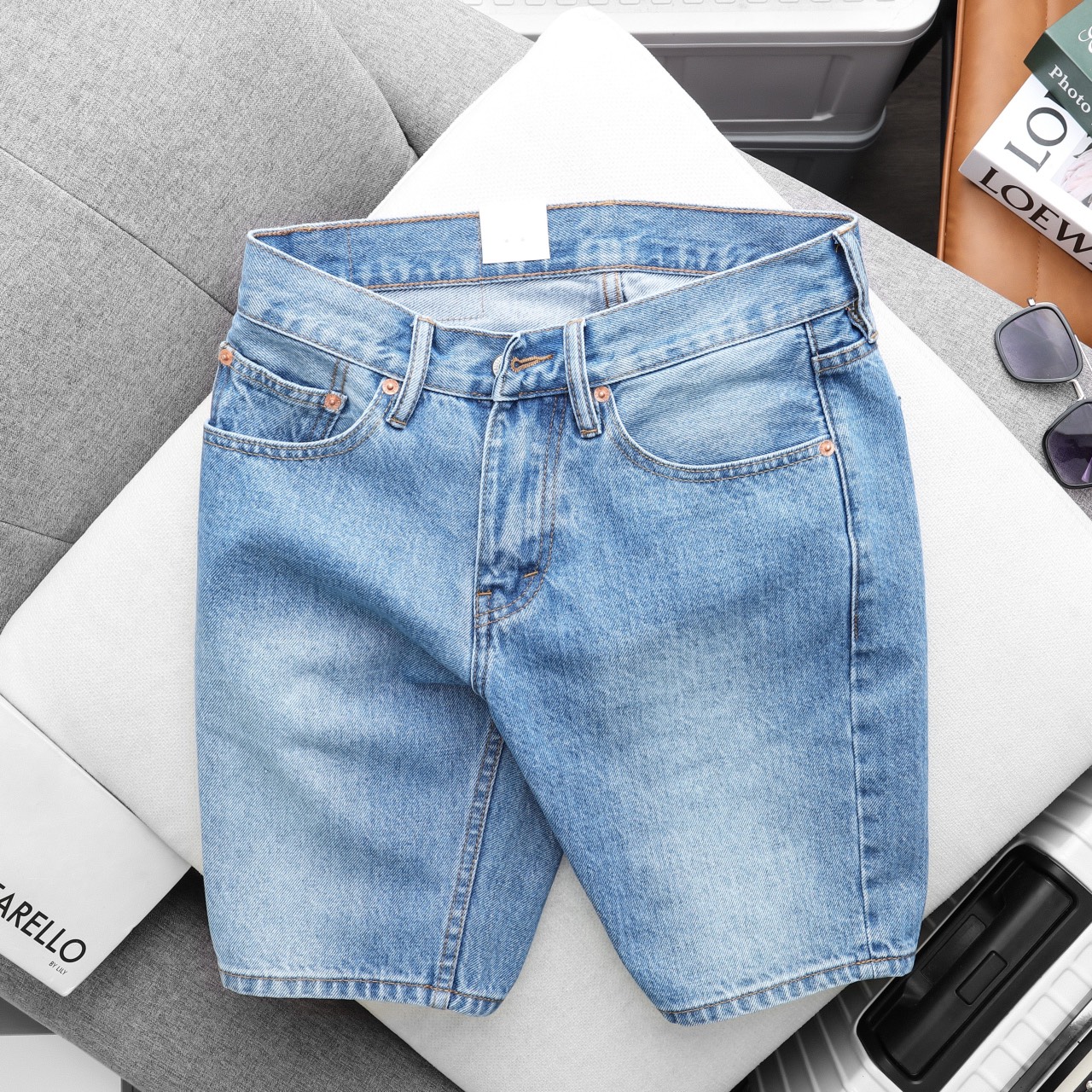 Quần short jeans nam đơn giản,chất jean cotton co giãn,form suông MC76
