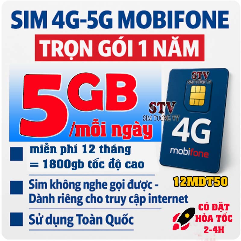 Sim 4G 5G Mobifone trọn gói 1 năm 12MDT50 (5gb/ ngày x 12 tháng ), 12MDT150 (500gb/tháng x 12 tháng), 6MDT150, MDT350.FREESHIP - Chưa kích hoạt.