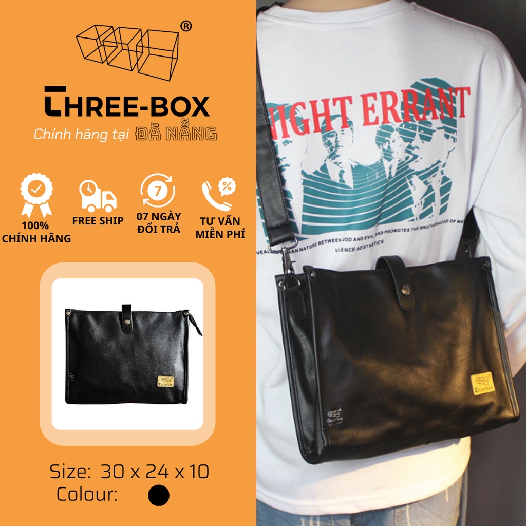 Three Box - Cặp túi đeo chéo da nam nữ thời trang Hàn Quốc đi học đi làm