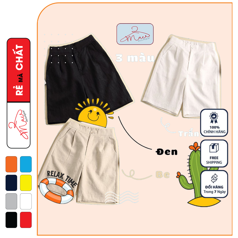 Quần culottes đũi lửng nhật mềm mát lưng thun cúc trước nhiều màu - MAC boutique