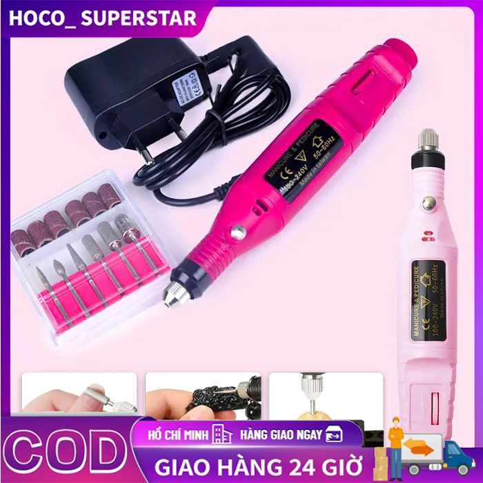 Máy mài móng mini - máy dũa móng tặng kèm bộ 6 đầu mài