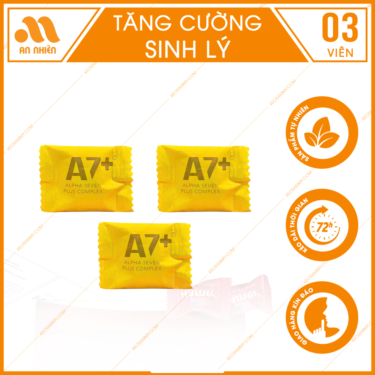 3 viên Kẹo Hồng Sâm A7 Anpha vị Chanh USA Cao Cấp - Cực Mạnh - Date Mới Nhất
