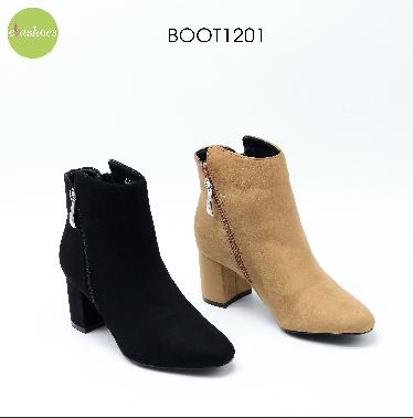 Bốt cao gót đế vuông phối khóa da lộn 5cm evashoes – boot1201