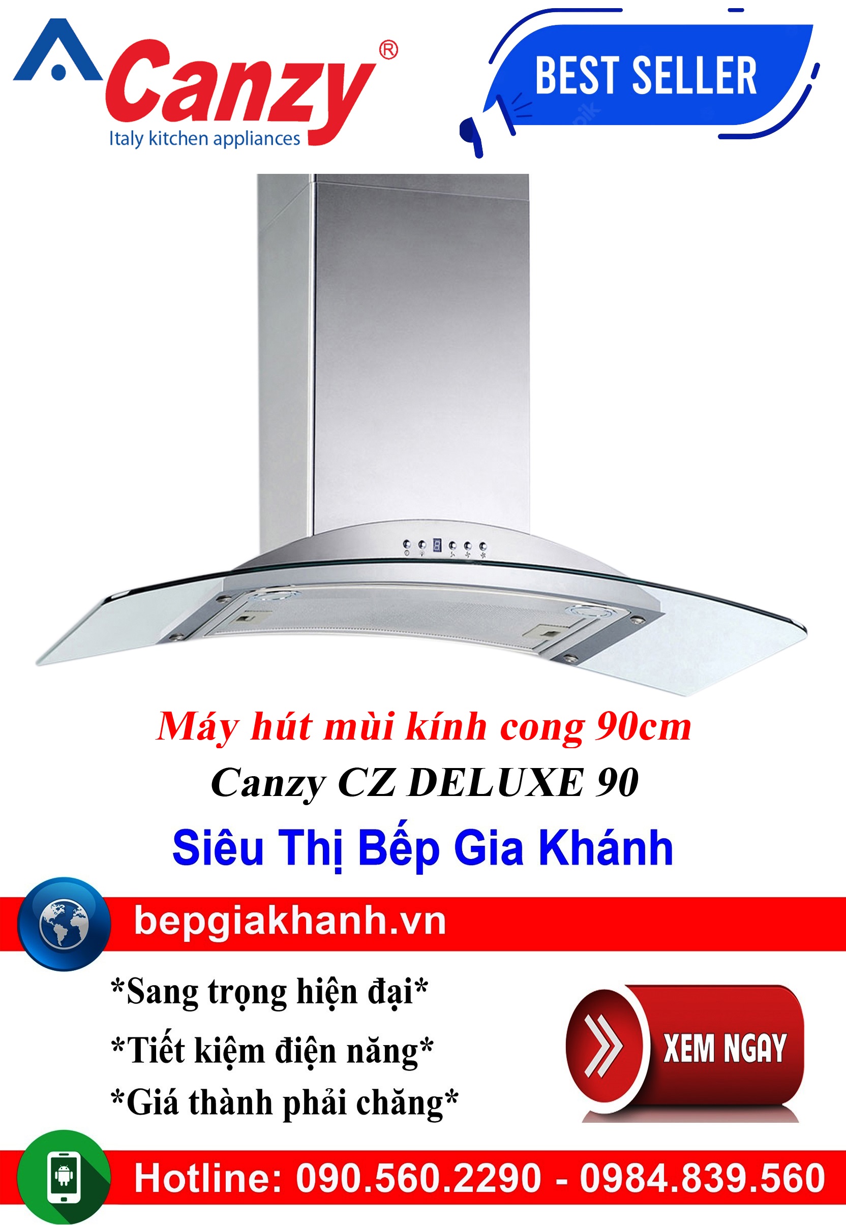 [HCM]Máy hút mùi kính cong 90cm Canzy CZ DELUXE 90, máy hút mùi nhà bếp, máy hút mùi bếp, máy hút mùi kính cong, máy hút mùi canzy, máy hút mùi mini, máy hút mùi âm trần, máy hút mùi electrolux, may hut mui