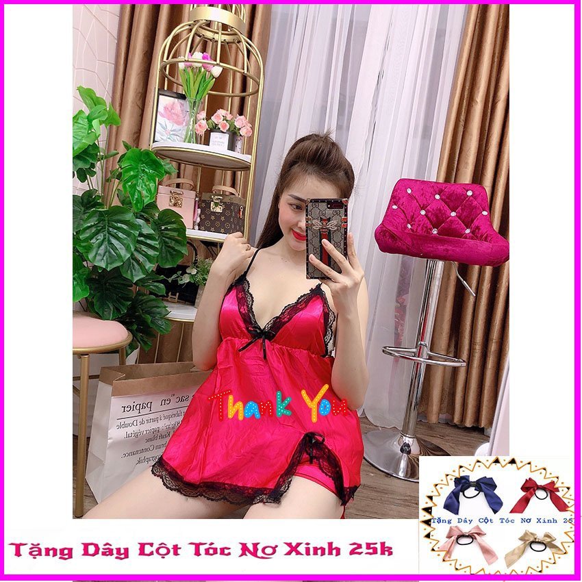 [HCM][TẶNG DÂY CỘT TÓC NƠ XINH 25K] SET ĐỒ BỘ ĐỒ NGỦ NỮ SEXY 2 DÂY VẢI PHI LỤA TRƠN NHÚN NGỰC VIỀN REN 58KG - HỒ LY SHOP - 0939286083