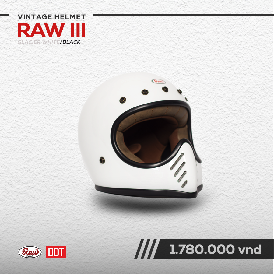Mũ bảo hiểm Fullface RAW VINTAGE III TRẮNG V.ĐEN BÓNG